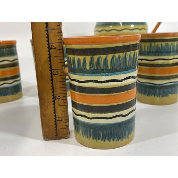 Vintage Italian Art Pottery Midcentury 60s Pitcher Cup Set Striped - Picture 16 of 16